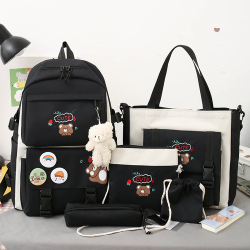 New five-piece primary school bag set for girls, lightweight and cute bag, student backpack, girl’s backpack, one piece drop shipping