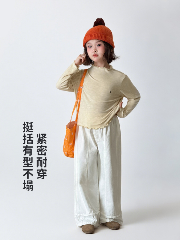 图图小象女童裤子2025新款儿童100%棉直筒显高毛边长裤大童休闲裤|undefined