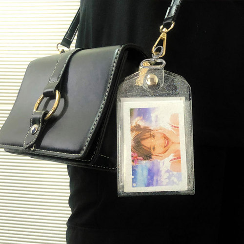 Four card positions soft leather ins style Japanese and Korean transparent glitter creative bus card meal card student buckle card sleeve card bag