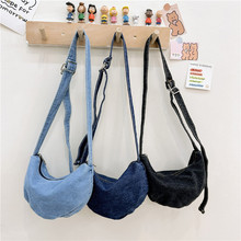 日系休闲慵懒风斜挎包女ins潮单肩包中性百搭牛仔布学生外出挎包
