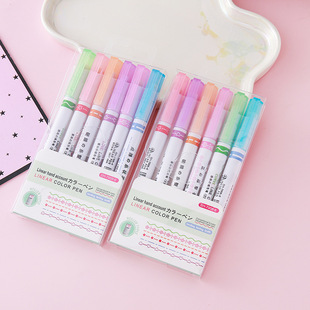 Creative 6-Color Handbook Lace Pen Wavy Flower Highlighter DIY Outline Curve Pen Student Marking Pen