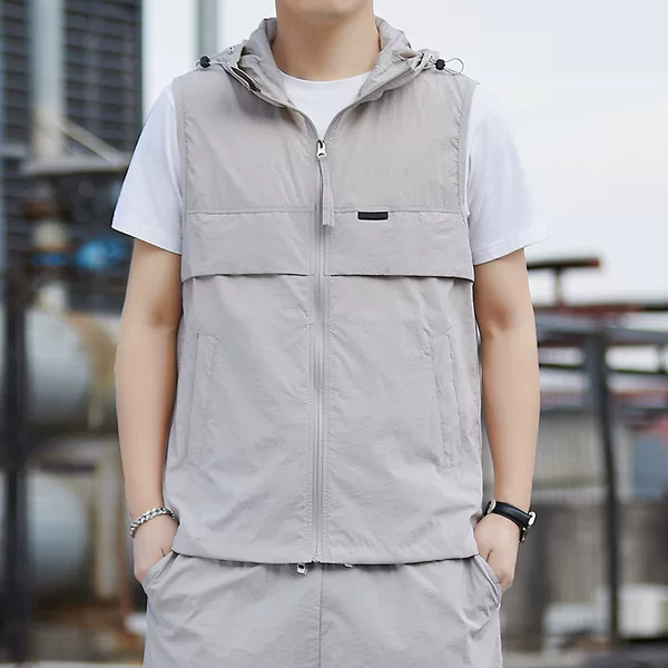Men's Sun Protection Clothing 2026 New Nylon Sleeveless Hooded Vest Summer Breathable Sports Jacket