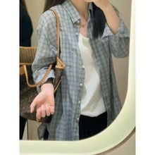 【专供东南亚】复古格子长袖衬衫女韩版夏季宽松休闲上衣外套
