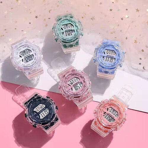 Junior high and high school students' initial and senior high school sports waterproof watches with INS style, trendy unicorn electronic watches with transparent straps