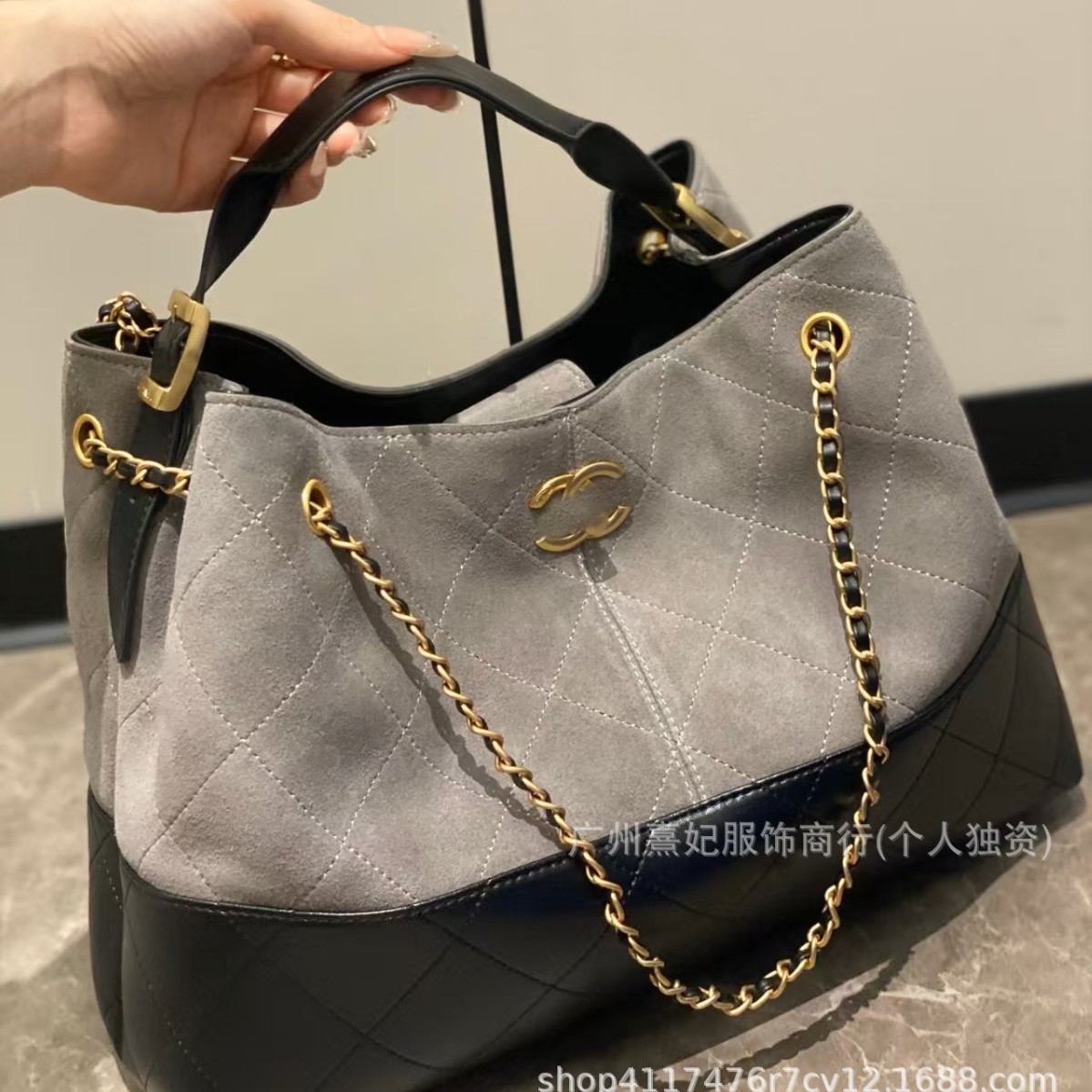 New 25A Suede Color-Block Tote Bag For Women, Large Capacity Chain Hobo Bag, Shoulder And Crossbody Bag - Thumbnail 3