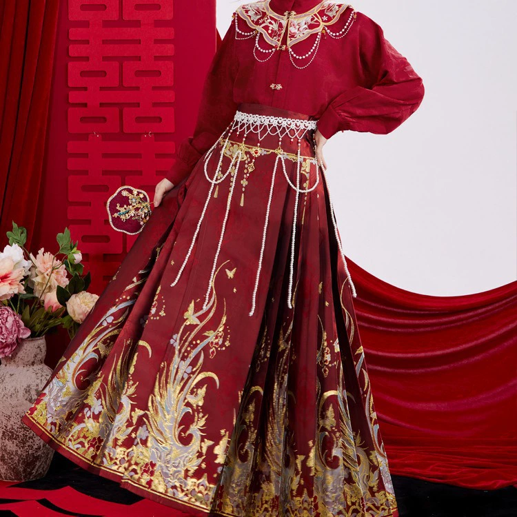 Новый китайский стиль Fengxiang Yu Tian тост костюм юбка с конским лапшой красный облачный плечо китайская помолвочная одежда