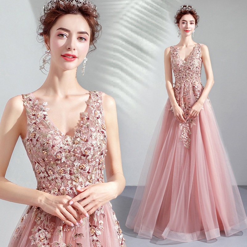 晚礼服宴会2025新款粉色新娘结婚敬酒服晚宴年会演出伴娘婚纱礼服