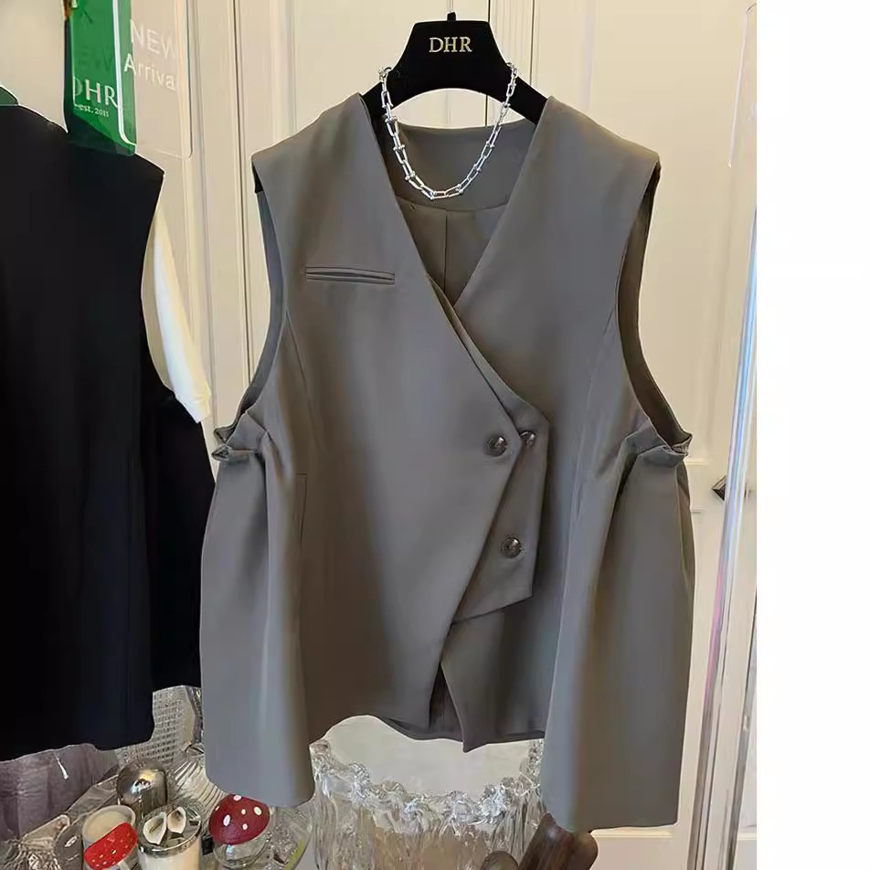 Designer-inspired, relaxed-fit, casual pleated A-line blazer vest/vest for women, 2022 new style.