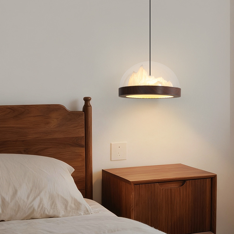 Modern Minimalist Wooden Dome Chandelier Bedroom Bedside Lamp Creative Stylish Decorative Hill Bedside Chandelier