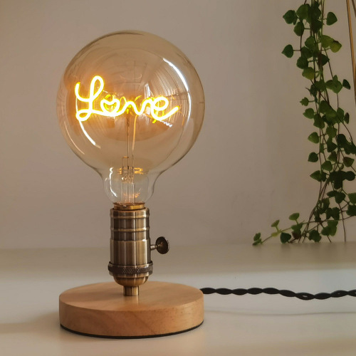 Retro bedside atmosphere lamp solid wood plug-in night light LED letter warm light bedroom bedside desktop decorative table lamp