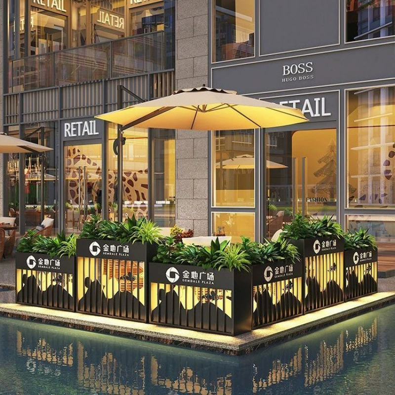 QX кованое железо, уличный светящийся цветочный ящик, комбинированная перегородка, ограждение для цветов - ограждение для цветочного желоба из нержавеющей стали, уличный мобильный торговец