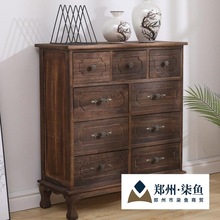 美式实木斗柜收纳柜整装七斗柜做旧复古客厅柜子储物柜靠墙置仿古