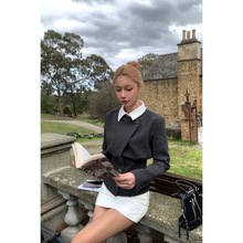 富家千金小香风套装秋季新款假两件收腰毛呢外套上衣半身裙两件套