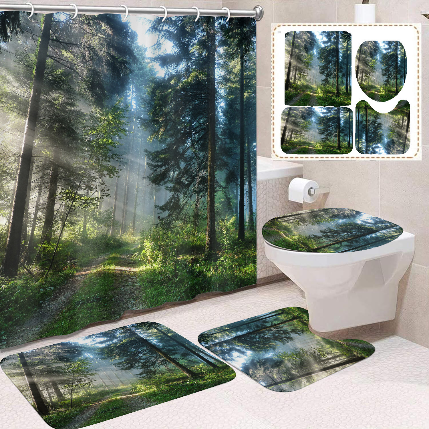 Cortina de ducha de poliéster con estampado digital de animales, impermeable, creativa, para baño, de Amazon, transfronteriza
