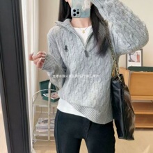 麻花刺绣半拉链毛衣女2026春秋冬小众软糯感针织衫慵懒风上衣