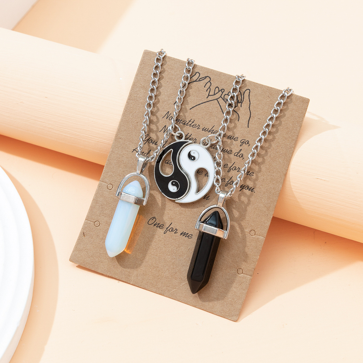 Unisex Gender Fashion Water Droplets Gem Inlaid Gemstone Pendant Necklace 1 Set