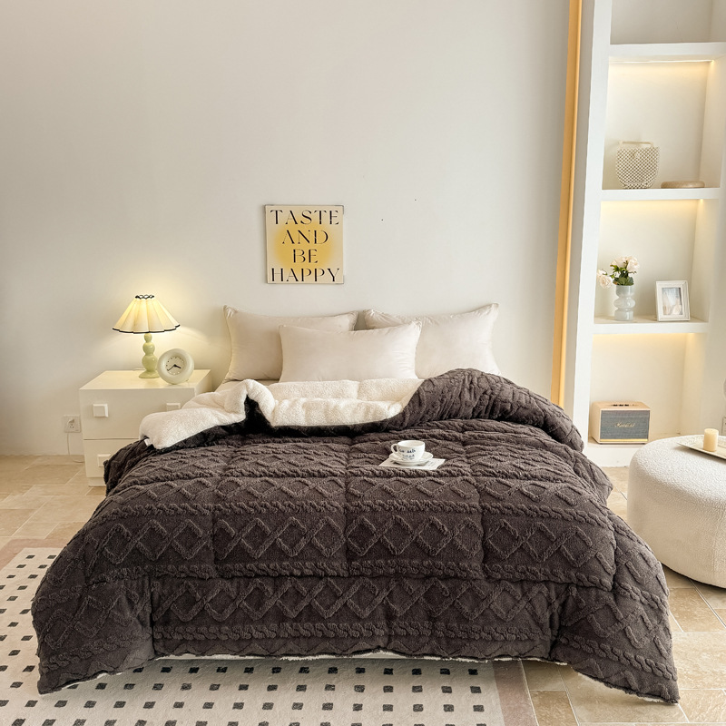 Cross-Border Taffeta Quilt Winter Thickeneded Cashmere Warm Double-Sided Velvet Quilt Bedding Single Student Dormitory Double