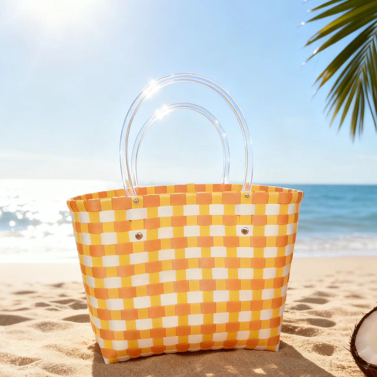 pvc新款编织包女士包包手提包托特包大容量沙滩包伴手礼包水桶包