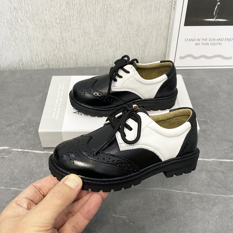 Black Boys Genuine Leather Shoes 2025 Spring & Fall New Lace-Up Student Piano Performance Shoes Boys' Shoes Fashionable School Shoes