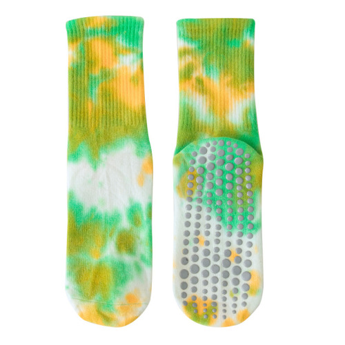 Dyeing Socks for Women Spring and Summer Pure Cotton Medium Calf Socks Ins Trend Professional Fitness Exercise Pilates Anti-Slip Yoga Socks
