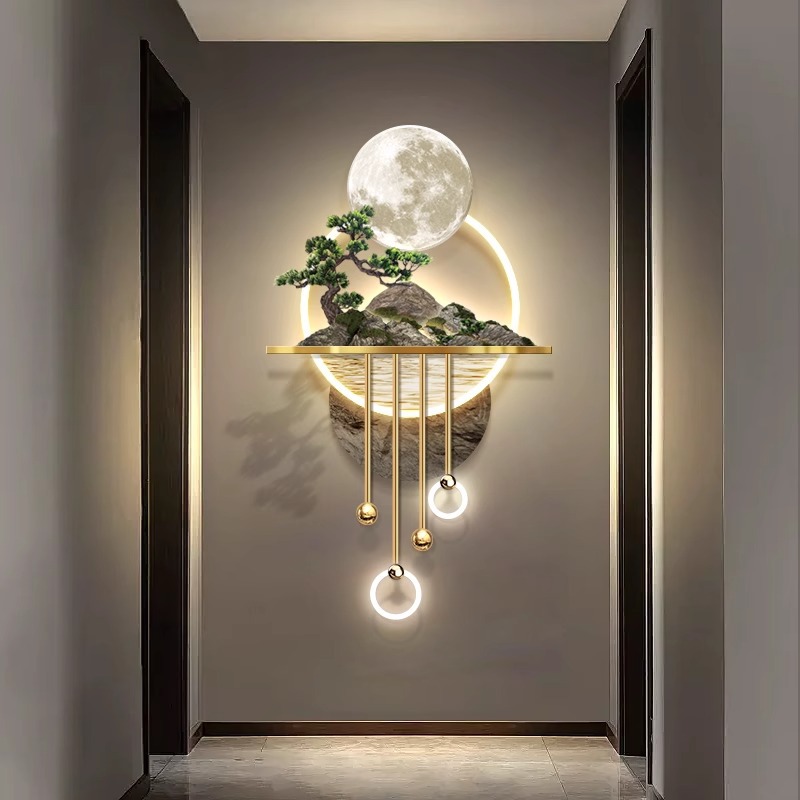 3d three-dimensional hallway decorative painting aisle Corridor light luxury high-end led luminous wall lamp painting new Chinese landscape hanging painting
