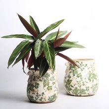复古花盆粗陶美式乡村仿古手绘图案做旧陶瓷多肉绿植盆栽透气花盆