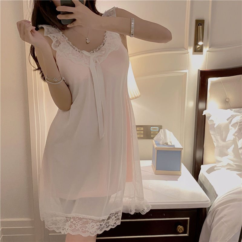 2025 pijama de verano chica polvo blanco sexy pijama cabina delgada estudiante con cojín de pecho desmontable ropa para el hogar