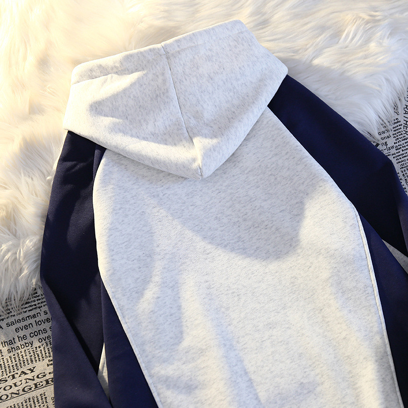 Felpa con cappuccio, manica raglan, stampata con lettere in stile americano, spessa e foderata in pile, patchwork, color-block, alla moda_voghion.com