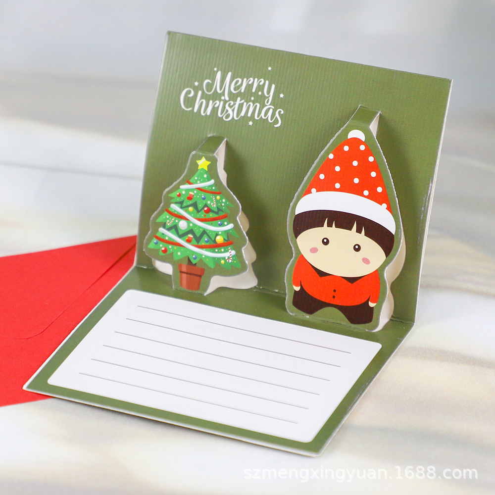 Regalos de Navidad creativos tarjetas de regalo de decoración con sobre de felicitación cartón de dibujos animados tridimensional tarjeta de mensaje de Santa