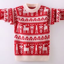 男童羊毛衫秋冬加厚打底衫卡通宝宝针织衫中大童学生红色毛衣女童