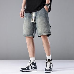 Denim shorts men's summer Japanese fashion brand loose plus size handsome casual pants trembles a generation of hair