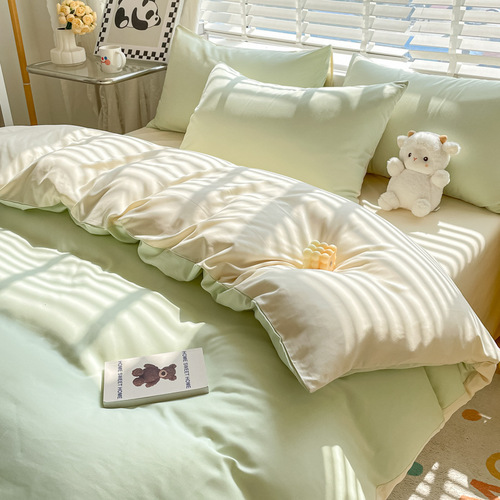 Cream style solid color four-piece set of bedding sheets and fitted sheet set for student dormitory three-piece gift set