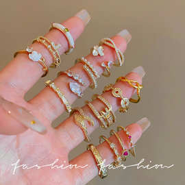 韩版小众设计精致开口戒指女ins轻奢高级感情侣对戒锆石素圈指环