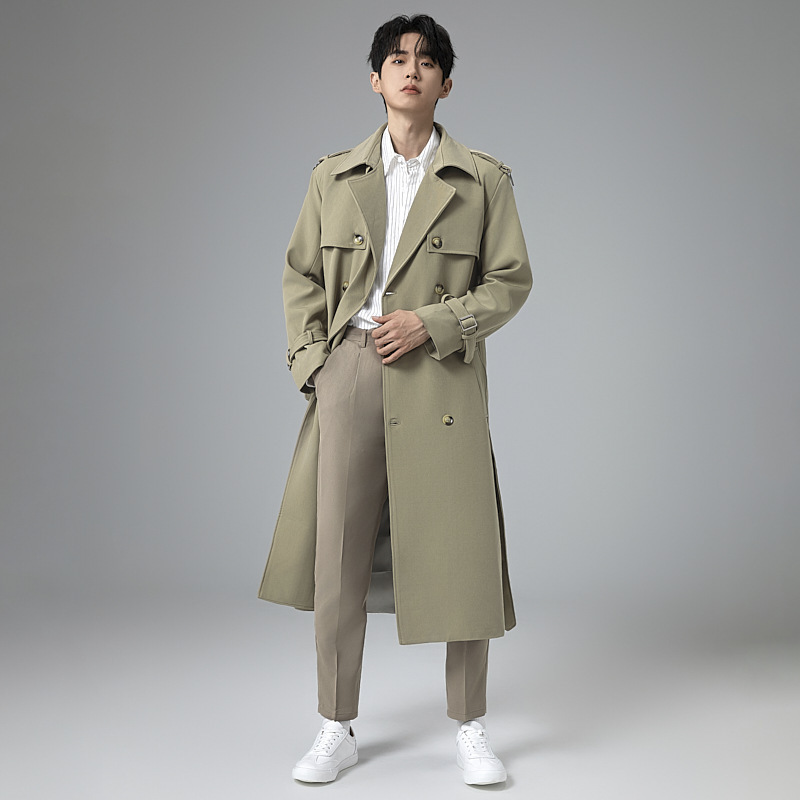 plus size Men's Loose Double-breasted Spring and Autumn Trenchcoat Men's Super Long Over-the-knee High-end Lapel Design Jacket for Men