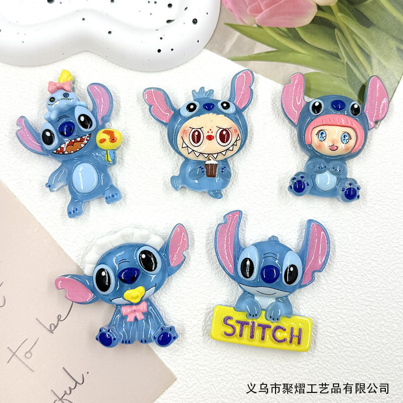 Large Cartoon Glow-In-The-Dark Stitch Handmade DIY Resin Cream Glue Phone Case Refrigerator Magnet Pendant Accessory Materials