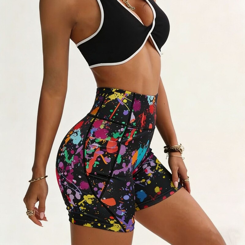 European and American Printed High-Waisted Yoga Shorts, High-Elasticity Tummy Control, Butt-Lifting Fitness Women's Running Sports Shorts, Cycling 3-Point Shorts