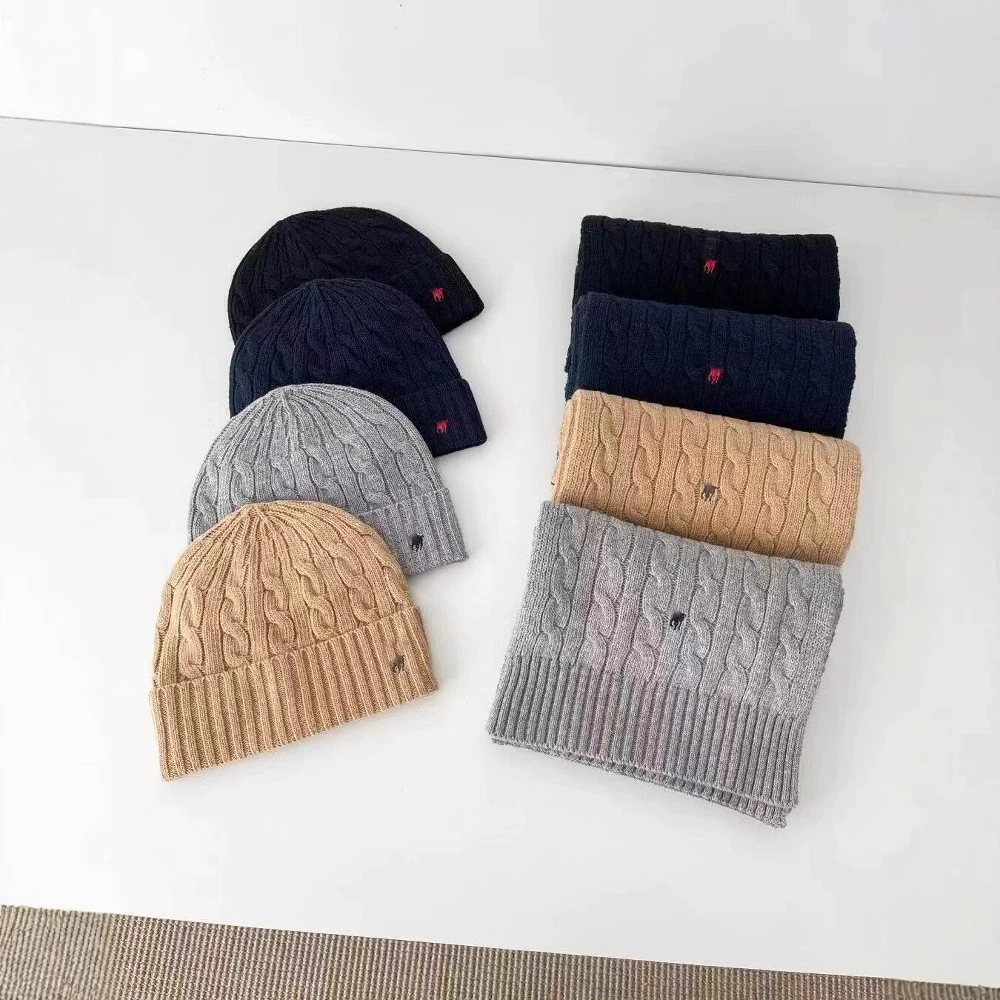 RL Laff Pony Логотип Вышитый шерстяной универсальный вязаный шарф Теплый вязаный шарф Шарф-твист Защита от холода.