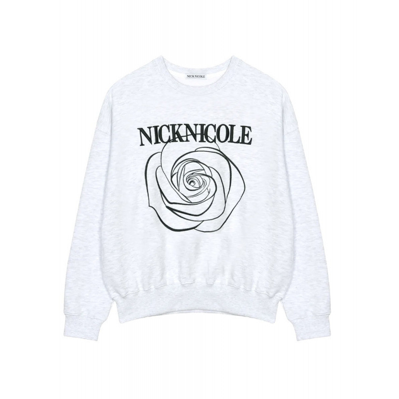 文佳煐同款韩国小众潮牌NICK NICOLE字母玫瑰刺绣宽松圆领卫衣女|undefined