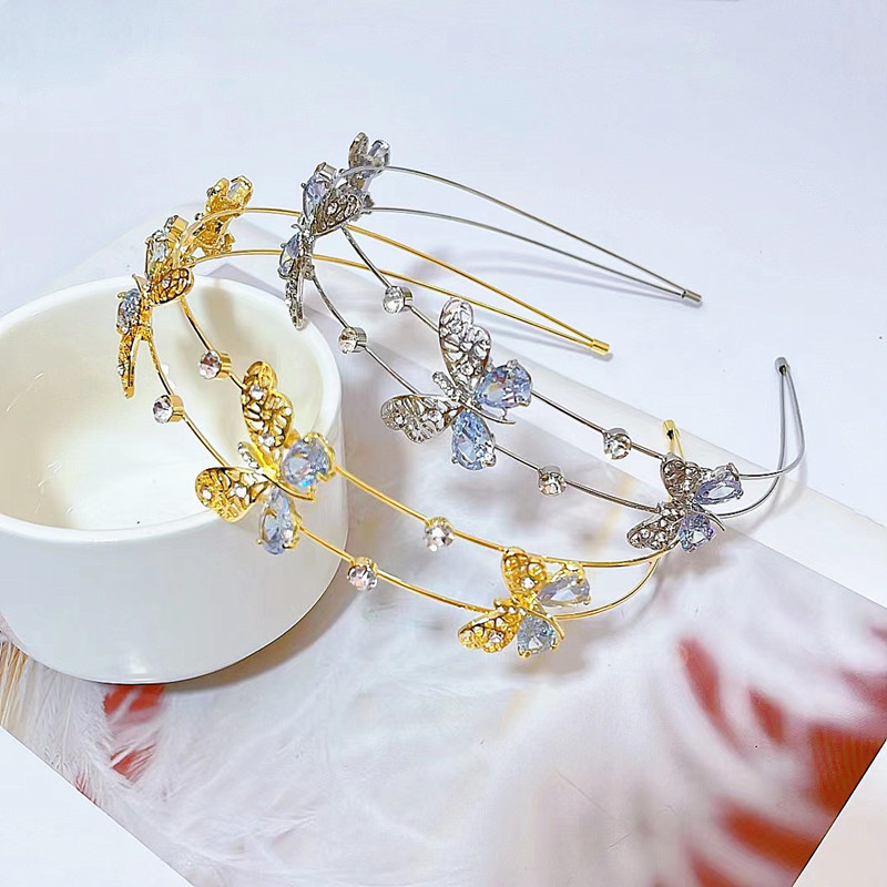 Diadema de mariposa de circón Diseño de nicho de estilo japonés Diadema de doble capa Accesorios para el cabello de fleco dulce Tocado de temperamento de niña
