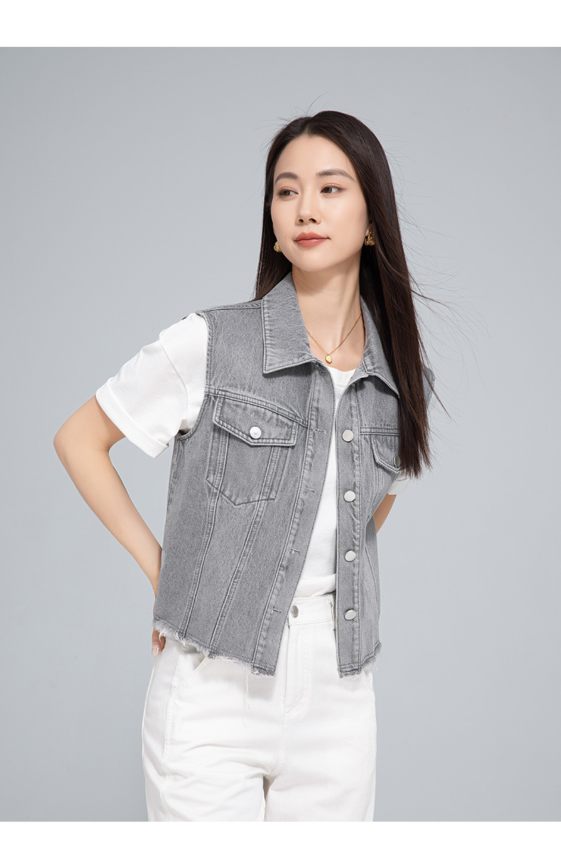 Áo vest denim không tay nữ phong cách Hồng Kông cổ điển — AC65335 chi tiết 20
