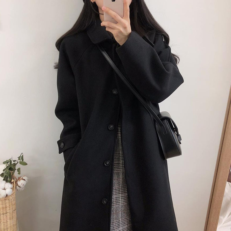 Woolen coat, long demi-season jacket, black trench coat, plus size, mid-length, Korean style, increased thickness