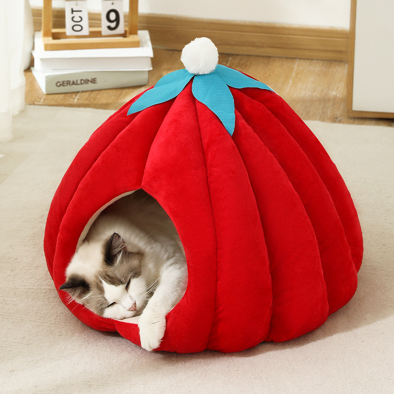 Perro nido de calabaza invierno cálido peluche cerrado nido de calabaza nido de calabaza cuatro estaciones casa para mascotas suministros para gatos