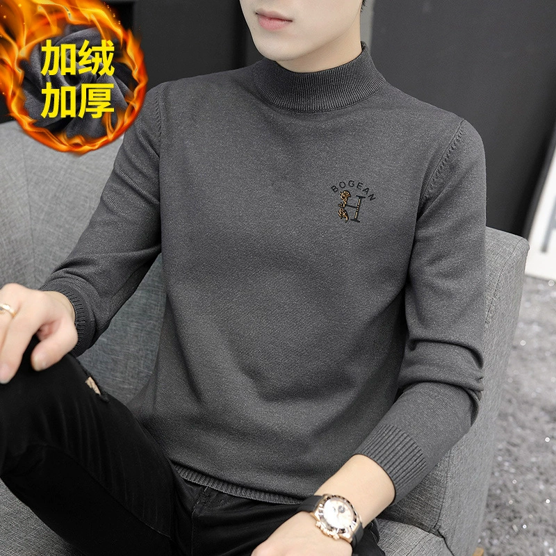 2023 осенне-зимний свитер-Водолазка мужская утолщенная рубашка на флисовой подкладке, теплый свитер со средним воротником, прямые продажи с фабрики