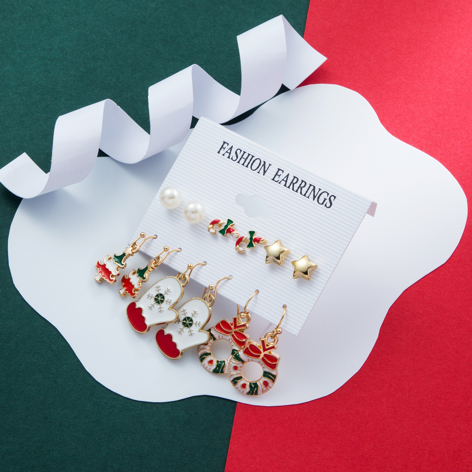 Daily, Festival Occasion 1 Set Christmas Cute Heart Shape Bow Knot Enamel Alloy Drop Earrings