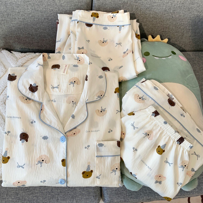 Japanese soft cute bear pajamas women's short sleeve summer cute three-piece home clothes can be worn outside the suit factory wholesale
