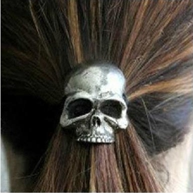 2pcs Retro style punk rock style metal skull pattern hair circle Head rope ponytail bun holder hairband