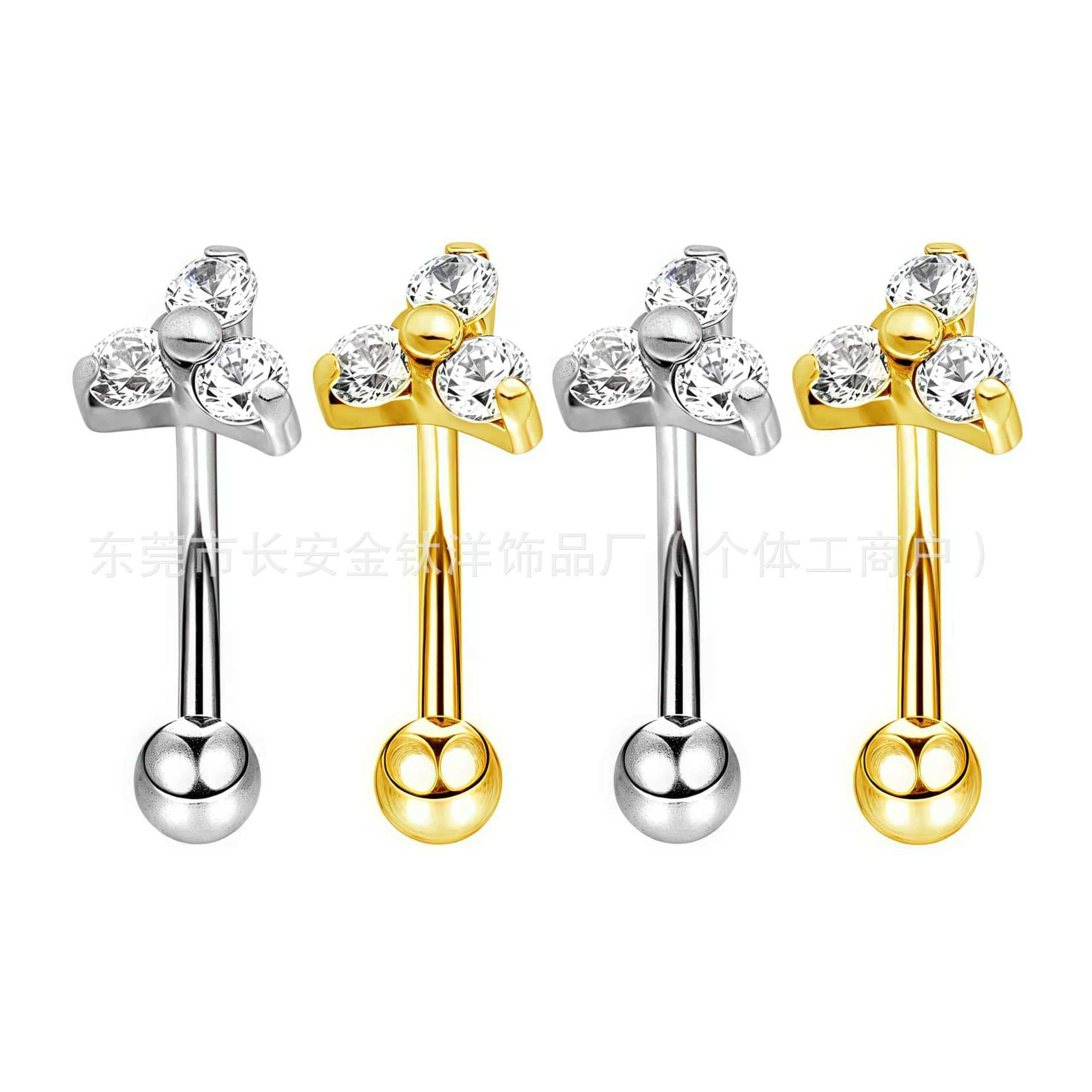 F136 Titanium Triangle Flower Curved Rook Nail Earring - G23 Titanium Alloy Body Piercing Jewelry detail image 8