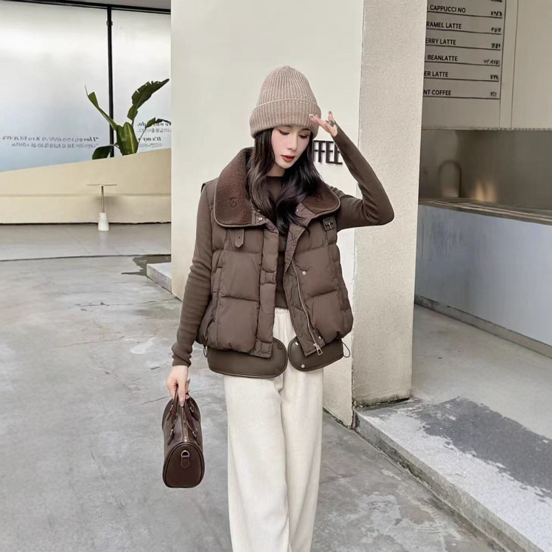M*U25 New Autumn and Winter Spliced ​​Lambswool Lapel down Cotton Vest