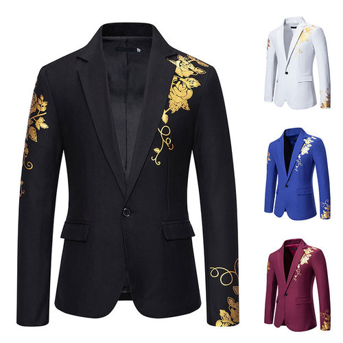 Cross-Border Foreign Trade 2025 New Amazon Men's Paisley Gold Print Men's Wedding Casual Tailored Suit