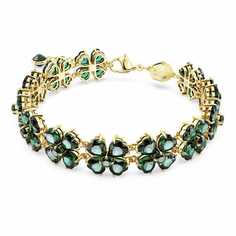1:1 Idyllia Lucky Clover Bracelet with Four-Leaf Clover Design, Featuring Swarovski Crystal Elements, Green Lucky Charm for Women